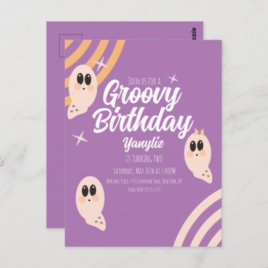 Groovy Ghost Retro Halloween Birthday Briefkaart (Voorkant / Achterkant)
