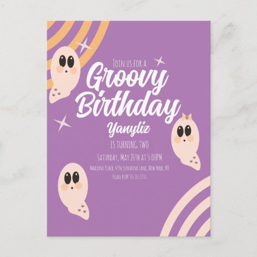 Groovy Ghost Retro Halloween Birthday Briefkaart (Voorkant)