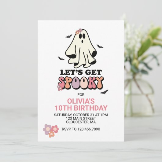 groovy Ghost retro Halloween Birthday Kaart (Staand voorkant)