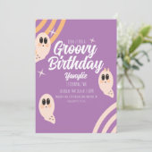 Groovy Ghost Retro Halloween Birthday Party Kaart (Staand voorkant)