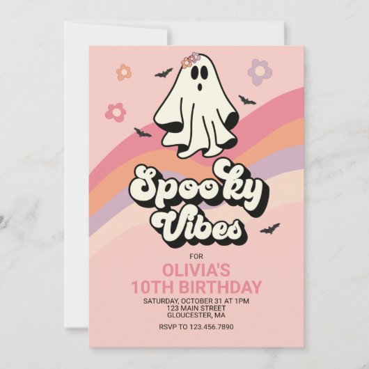 groovy Ghost retro Halloween Birthday Uitnodiging (Voorkant)