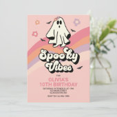 groovy Ghost retro Halloween Birthday Uitnodiging (Staand voorkant)