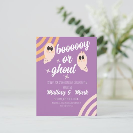 Groovy Ghost Retro Halloween Gender onthulling Briefkaart (Staand voorkant)