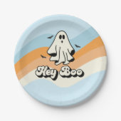 groovy Ghost retro Halloween Hey Boo Spooky Papieren Bordje (Voorkant)