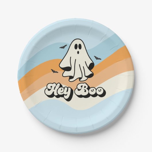groovy Ghost retro Halloween Hey Boo Spooky Papieren Bordje (Voorkant)
