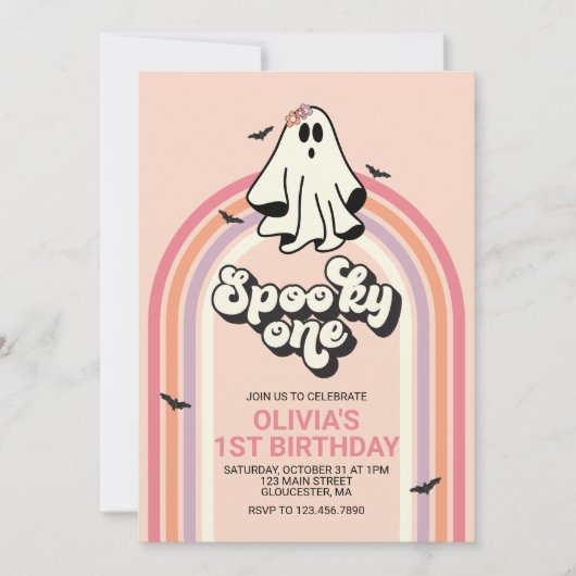 groovy Ghost retro Halloween Spooky One Birthday Kaart (Voorkant)