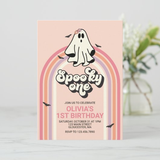 groovy Ghost retro Halloween Spooky One Birthday Kaart (Staand voorkant)