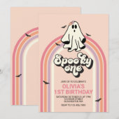 groovy Ghost retro Halloween Spooky One Birthday Kaart (Voorkant / Achterkant)