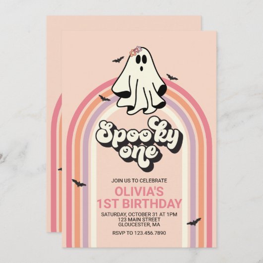 groovy Ghost retro Halloween Spooky One Birthday Kaart (Voorkant / Achterkant)