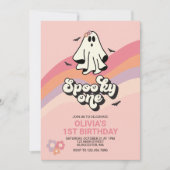 groovy Ghost retro Halloween Spooky One Birthday Kaart (Voorkant)