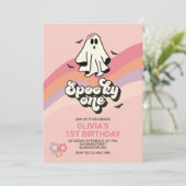 groovy Ghost retro Halloween Spooky One Birthday Kaart (Staand voorkant)