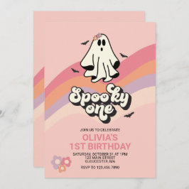 groovy Ghost retro Halloween Spooky One Birthday Kaart