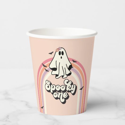 groovy Ghost retro Halloween Spooky One Birthday Papieren Bekers (Voorkant)