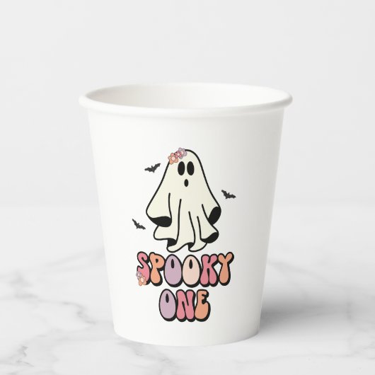 groovy Ghost retro Halloween Spooky One Birthday Papieren Bekers (Voorkant)
