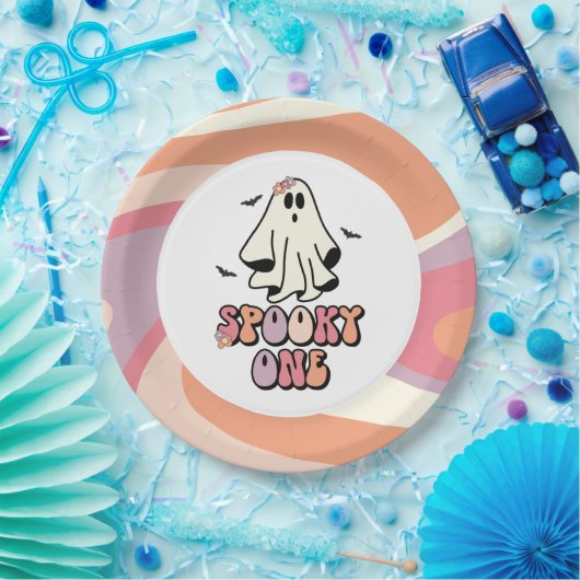 groovy Ghost retro Halloween Spooky One Birthday Papieren Bordje (Feest)
