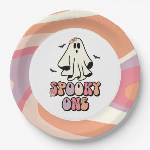 groovy Ghost retro Halloween Spooky One Birthday Papieren Bordje