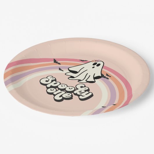 groovy Ghost retro Halloween Spooky One Birthday Papieren Bordje (Gekanteld)