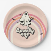 groovy Ghost retro Halloween Spooky One Birthday Papieren Bordje (Voorkant)