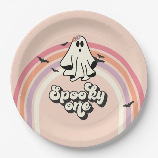 groovy Ghost retro Halloween Spooky One Birthday Papieren Bordje (Voorkant)