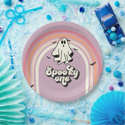 groovy Ghost retro Halloween Spooky One Birthday Papieren Bordje (Feest)