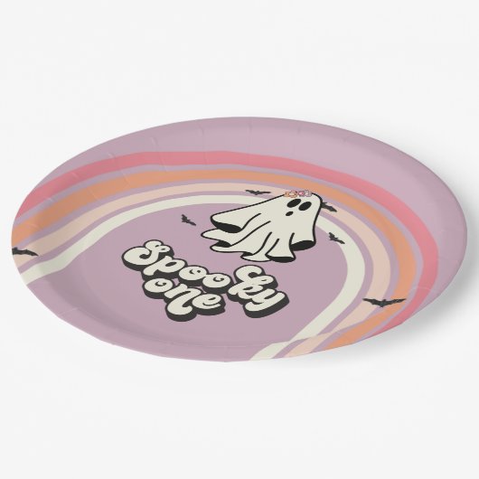 groovy Ghost retro Halloween Spooky One Birthday Papieren Bordje (Gekanteld)