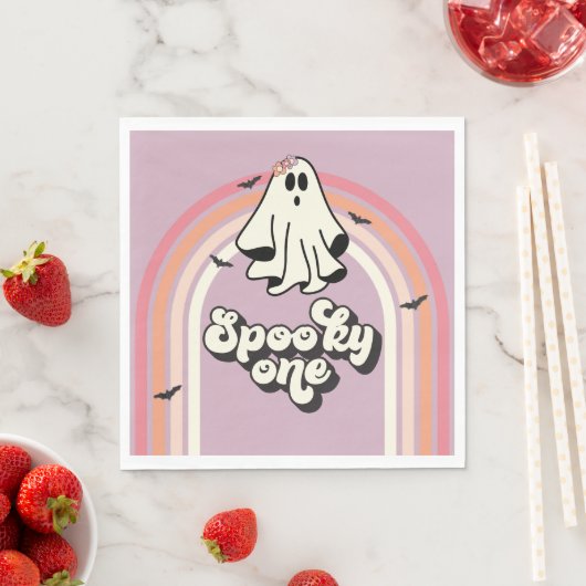 groovy Ghost retro Halloween Spooky One Birthday Servet (Insitu)
