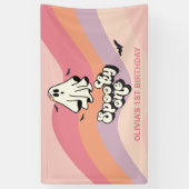 groovy Ghost retro Halloween Spooky One Birthday Spandoek (Verticaal)