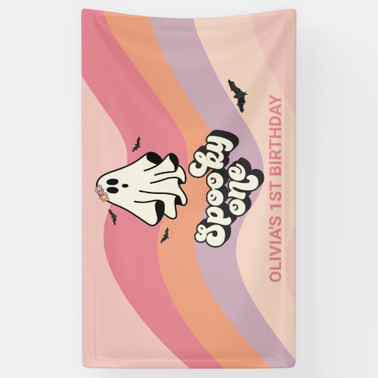 groovy Ghost retro Halloween Spooky One Birthday Spandoek (Verticaal)