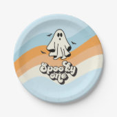 groovy Ghost retro Halloween Spooky One Blue Papieren Bordje (Voorkant)