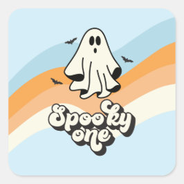 groovy Ghost retro Halloween Spooky One Blue Vierkante Sticker