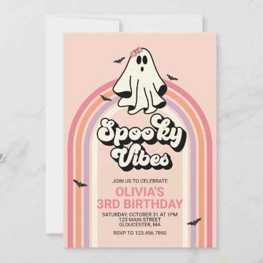 groovy Ghost retro Halloween Spooky Vibes Birthday Kaart (Voorkant)