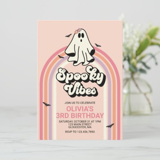 groovy Ghost retro Halloween Spooky Vibes Birthday Kaart (Staand voorkant)