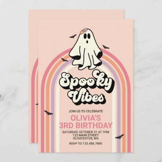 groovy Ghost retro Halloween Spooky Vibes Birthday Kaart (Voorkant / Achterkant)