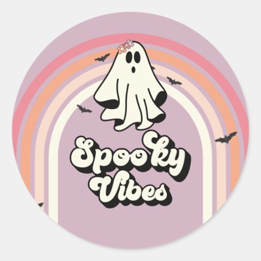 groovy Ghost retro Halloween Spooky Vibes Birthday Ronde Sticker (Voorkant)