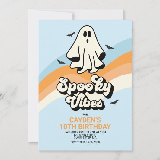 groovy Ghost retro Halloween Spooky Vibes Blue Kaart (Voorkant)