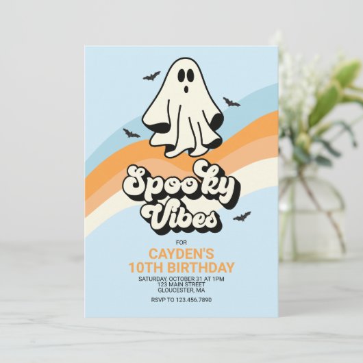 groovy Ghost retro Halloween Spooky Vibes Blue Kaart (Staand voorkant)