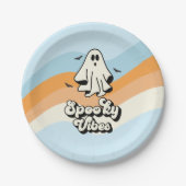 groovy Ghost retro Halloween Spooky Vibes Blue Papieren Bordje (Voorkant)