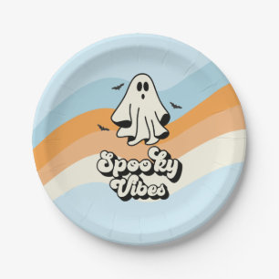 groovy Ghost retro Halloween Spooky Vibes Blue Papieren Bordje