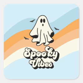 groovy Ghost retro Halloween Spooky Vibes Blue Vierkante Sticker