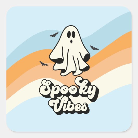 groovy Ghost retro Halloween Spooky Vibes Blue Vierkante Sticker (Voorkant)