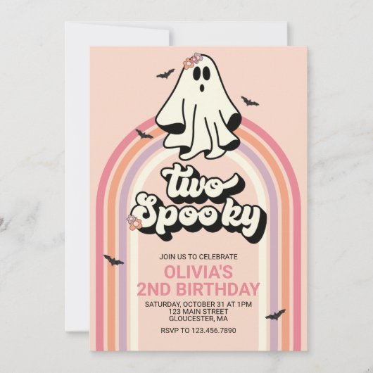 groovy Ghost retro Halloween Two Spooky Birthday I Kaart (Voorkant)