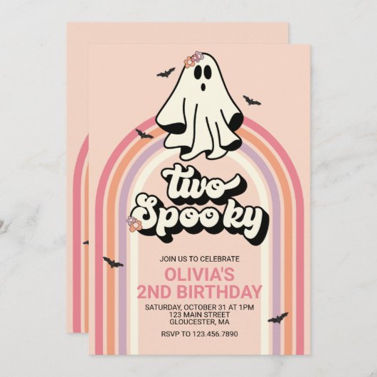 groovy Ghost retro Halloween Two Spooky Birthday I Kaart (Voorkant / Achterkant)