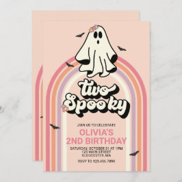 groovy Ghost retro Halloween Two Spooky Birthday I Kaart