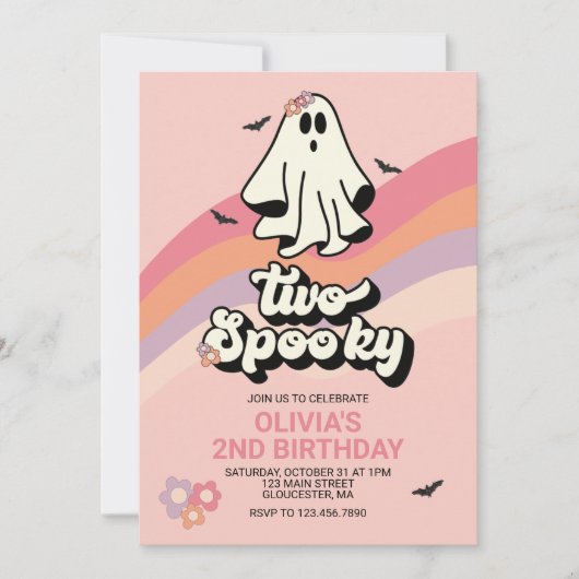 groovy Ghost retro Halloween Two Spooky Birthday Kaart (Voorkant)