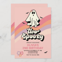 groovy Ghost retro Halloween Two Spooky Birthday Kaart