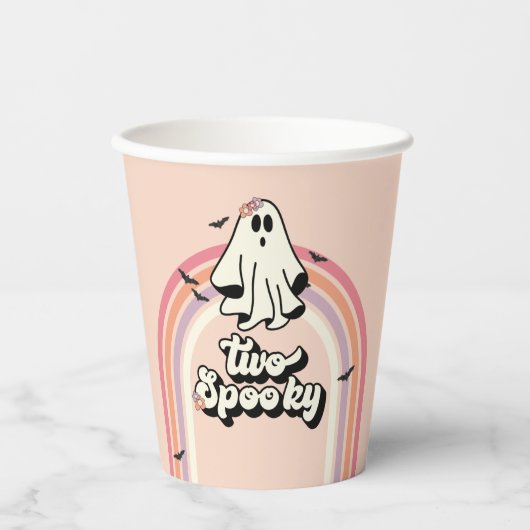 groovy Ghost retro Halloween Two Spooky Birthday Papieren Bekers (Voorkant)