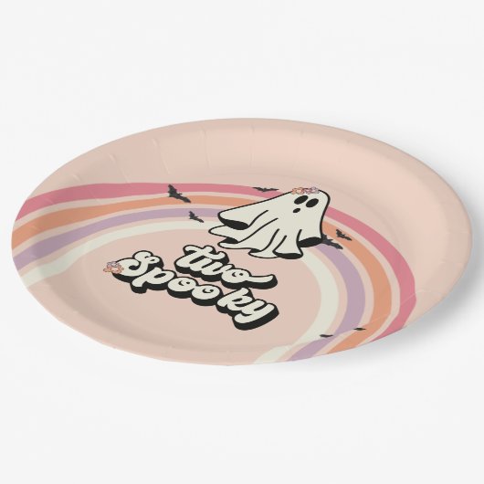 groovy Ghost retro Halloween Two Spooky Birthday Papieren Bordje (Gekanteld)