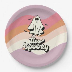 groovy Ghost retro Halloween Two Spooky Birthday Papieren Bordje