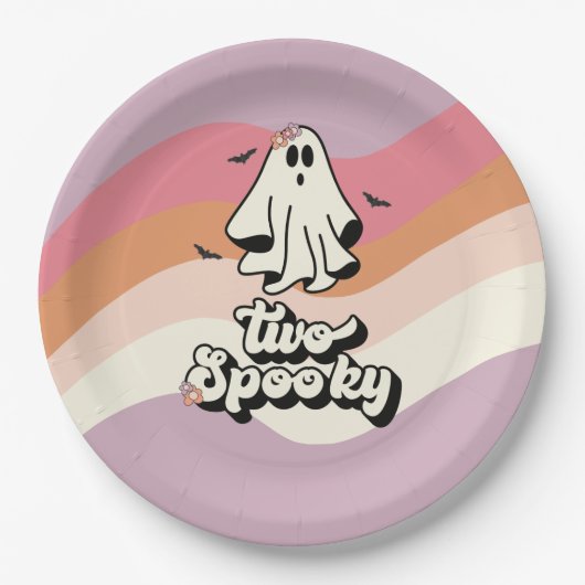 groovy Ghost retro Halloween Two Spooky Birthday Papieren Bordje (Voorkant)