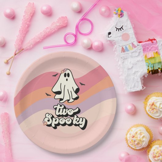 groovy Ghost retro Halloween Two Spooky Birthday Papieren Bordje (Feest)